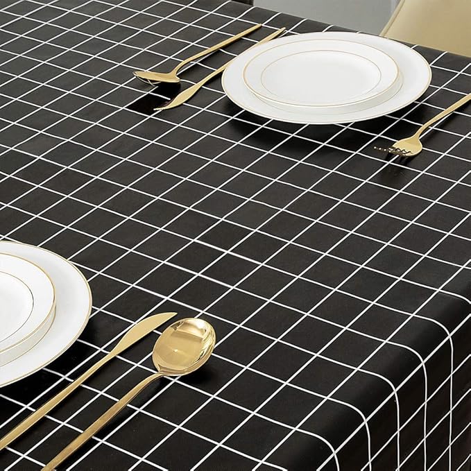 Romanstile Rectangle Vinyl Tablecloth, 100% Waterproof Oil-Proof Checkered Plastic Table Cloth, Heavy Duty Wipeable Table Covers for Dining, Camping, Picnic, Outdoor - 54 x 120 Inch, Black