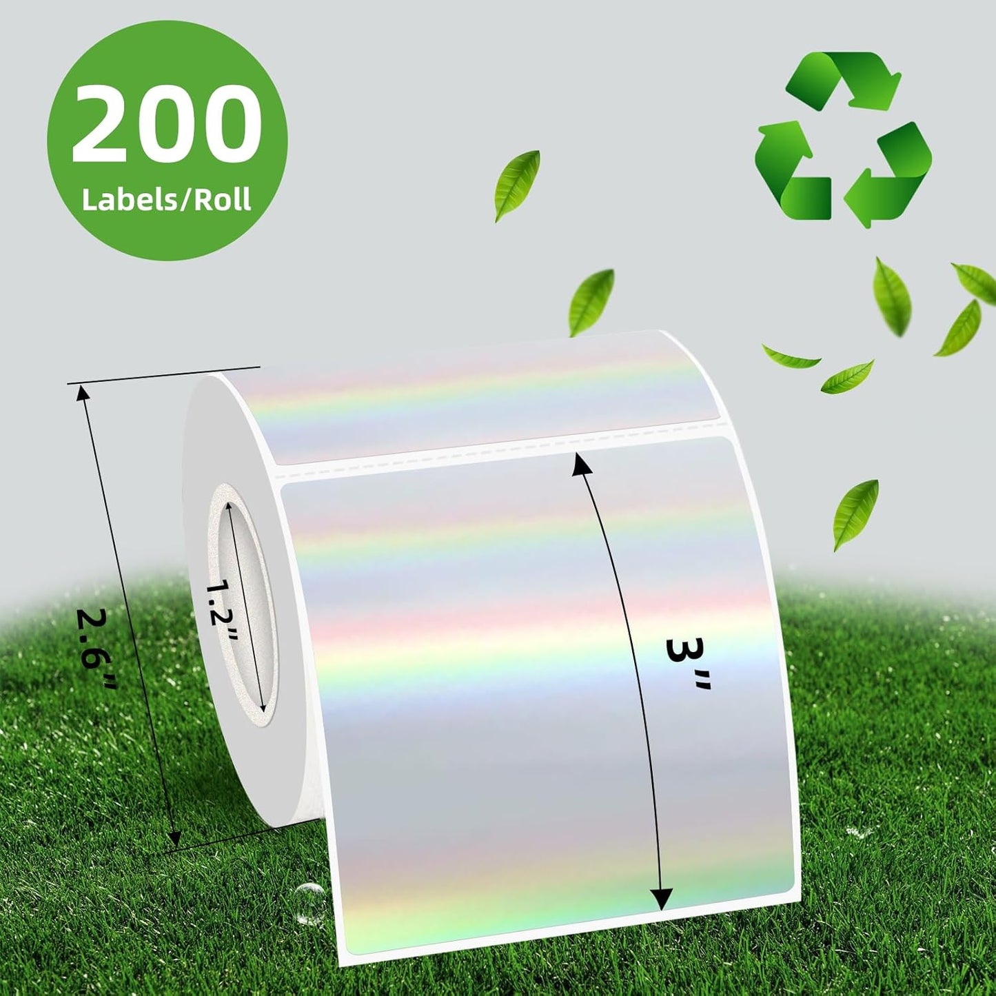 Square Thermal Labels Stickers 3" x 3", Holographic Square Thermal Stickers Labels, Glitter Self-Adhesive Direct Thermals Label for Small Business- Holographic Silver