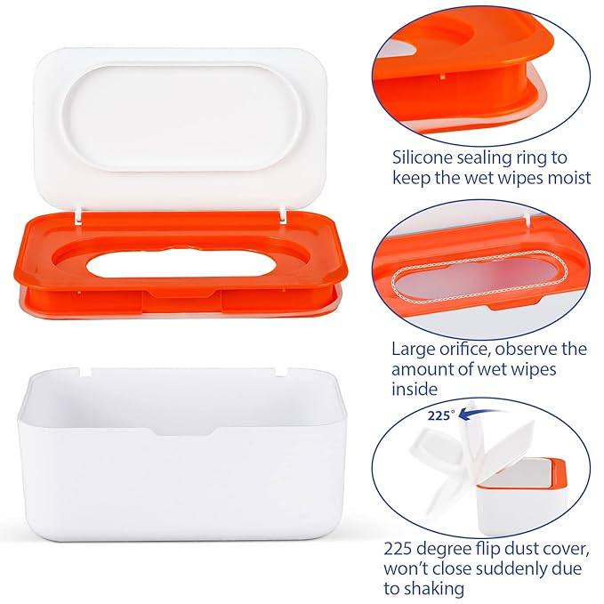 Baby Wipes Dispenser, Wipes Case Baby Wipe Holder Keeps Wipes Fresh, Non-Slip, Easy Open & Close (Orange)