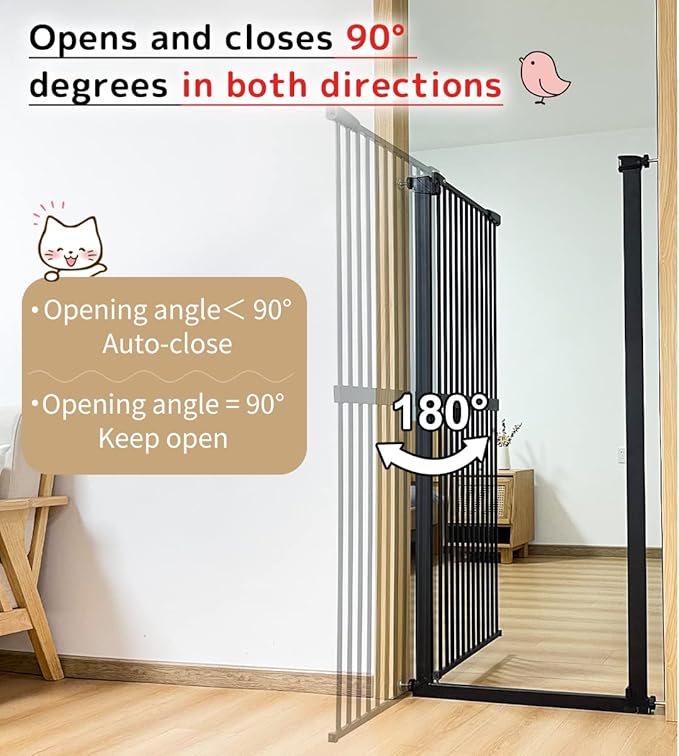 Lumizone Extra Tall Cat Gate 61.02" High Pressure Mounted Extra Wide 59.25"-63.38" (17Sizes) 1.37" Gap No Drilling Auto-Close Tall Pet Gate for Dogs (Black, 59.25"-63.38" W)