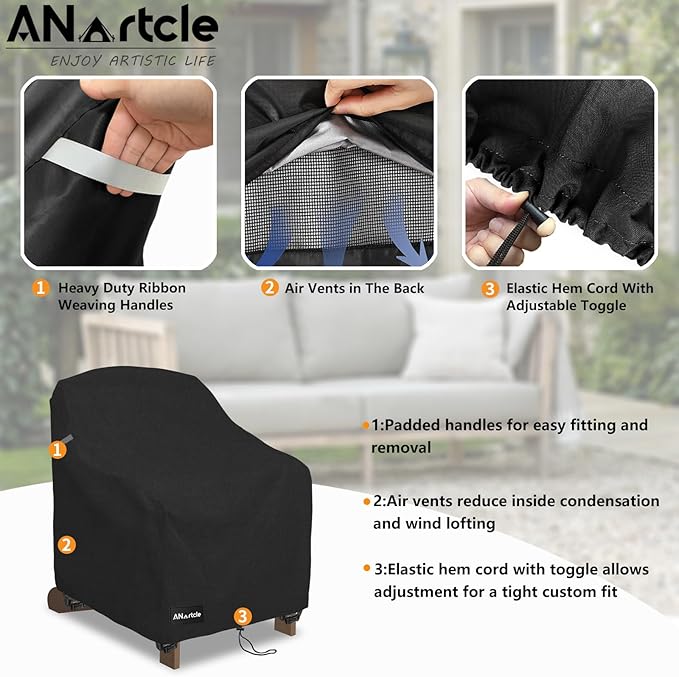 Patio Adirondack Chair Cover 2 Pack,600D Waterproof Heavy Duty Outdoor Chair Covers,Adirondack Chair Covers(30W x 34D x 36H inches),Patio Furniture Covers,Black