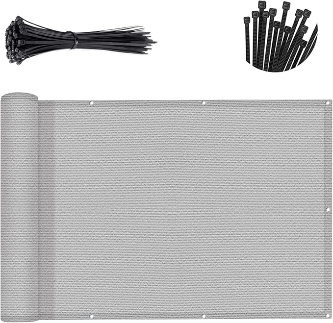 SUNNY GUARD 3.3'x19.7' Balcony Privacy Screen Fence, Apartments Railing Screen, Heavy Duty Wind Screen for Outdoor,Backyard,Patio,Deck Privacy（Light Grey）