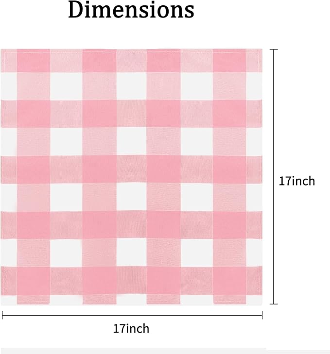 Buffalo Plaid Table Napkins Set of 50 Checkered Cloth Napkins 17x17 inch Washable Dinner Gingham Pattern Napkins Soft Napkins for Wedding Party Dining Banquet(Pink and White)