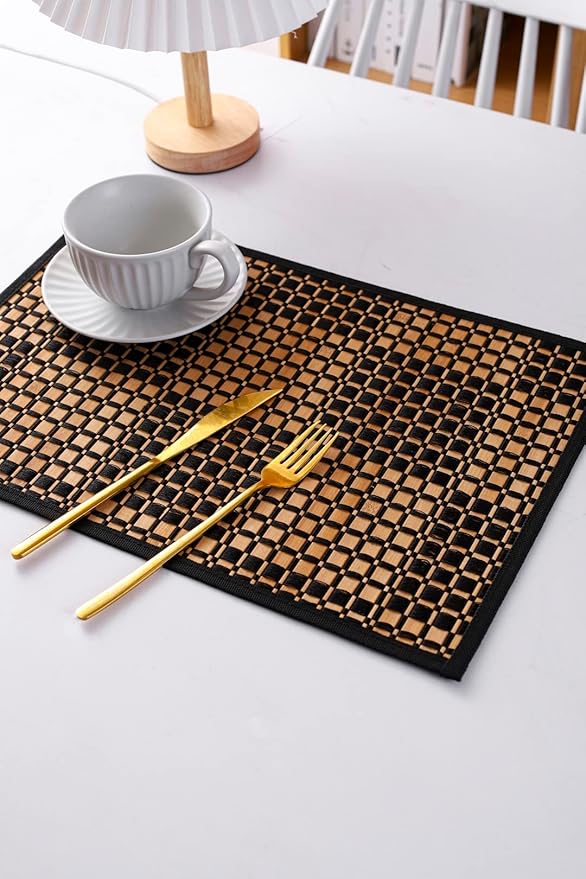 Bamboo Placemats Set of 4, Woven Table Mats for Dining Table Decor, Washable Place Mats for Kitchen Table, Non-Slip sushi rolling mat for Indoor and Outdoor