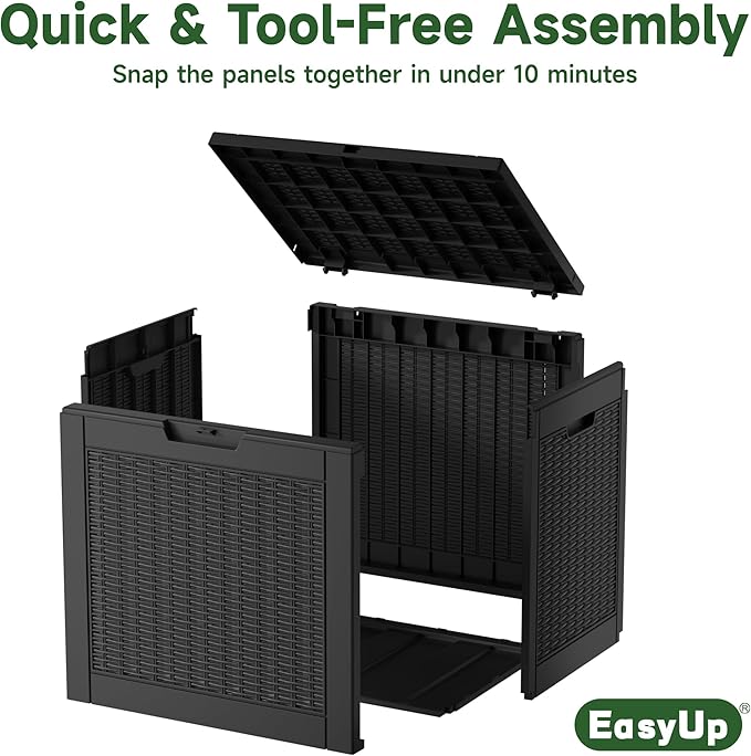 EasyUp 34 Gallon Resin Deck Box Waterproof, UV Resistant Outdoor Storage Box for Delivery, Garden, Patio,and Porch, Rattan Black