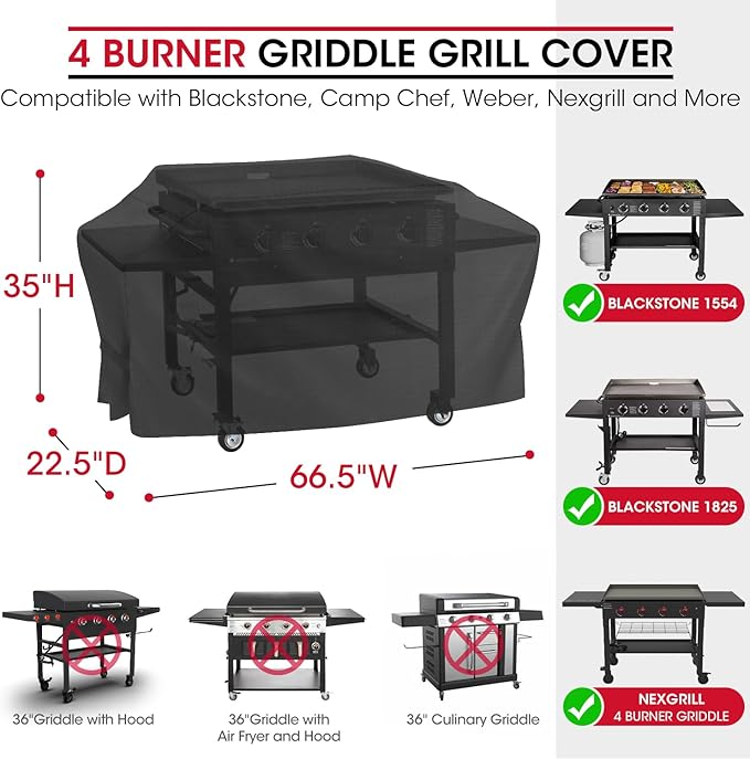 Unicook Griddle Cover for Blackstone 36 Inch 4 Burner Grill, Unique UV Resistant Waterproof Vinyl with Polyester Lining, Flat Top Gas Grill Cover for Pit Boss, Nexgrill, Camp Chef, Blue Rhino Razor