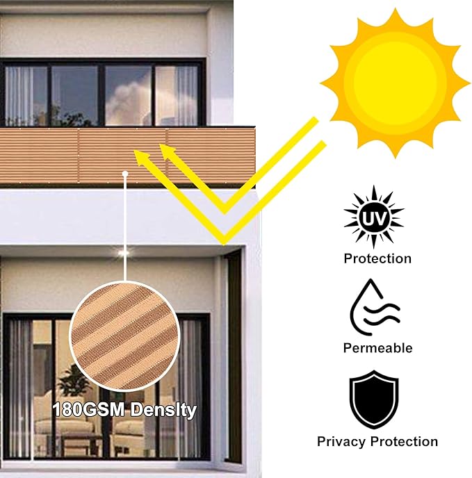 Eden's Decor Balcony Privacy Screen Brown/Khaki 3'x 6' Cover Mesh Windscreen Weather-Resistant UV Protection for Backyard Deck, Patio, Balcony, Pool, Porch, Fence, Railing, Gardening