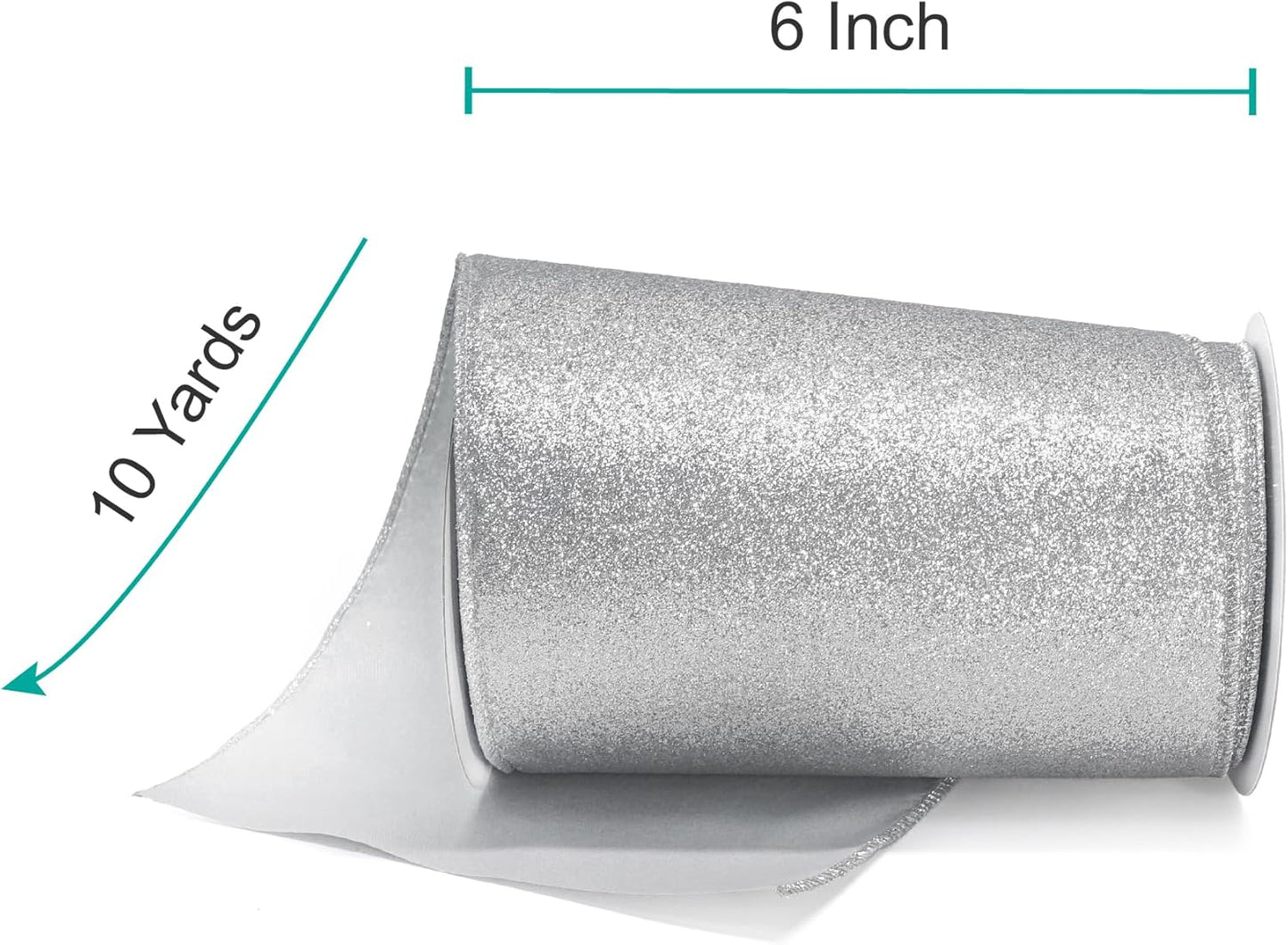 CT CRAFT LLC Glitter Wired Ribbon 6" x 10 Yards Silver for Christmas Home Decor Bow Gift Wrapping DIY Crafts Wreath