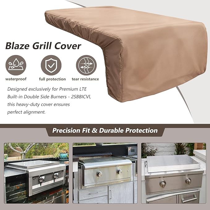 Cover for Blaze Premium LTE Built-in Double Side Burners - 2SBBICV,Heavy Duty 600D Waterproof Outdoor Grill Burner Cover with Plush Lining,Suitable 24''L x 13''W x 11''H,Khaki