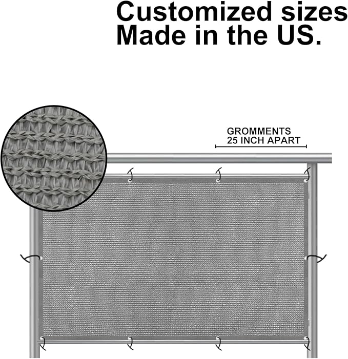 Eden's Decor Balcony Privacy Screen Grey 4'x 45' Cover Mesh Windscreen Weather-Resistant UV Protection for Backyard Deck, Patio, Balcony, Pool, Porch, Fence, Railing, Gardening