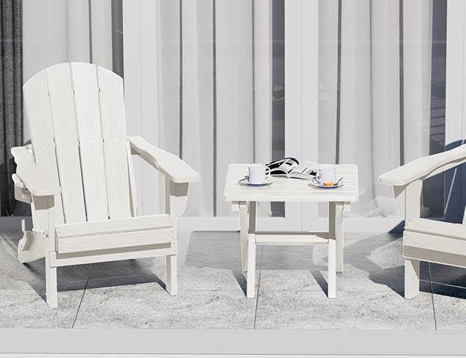 SERWALL Folding Outdoor Side Table Set of 2, Portable Adirondack Side Table, White
