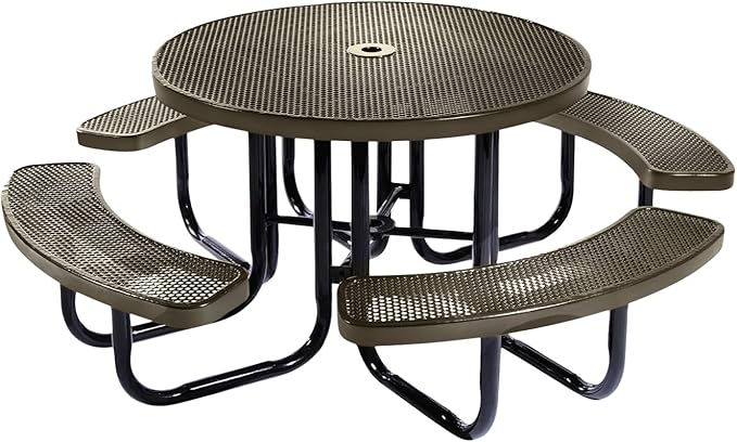 COATEDOUTDOORFURNITURE Heavy-Duty Portable Outdoor Picnic Table with Umbrella Hole, Punched Steel Commercial-Grade Patio Dining Furniture Made in America (46" Round Top, Textured Gold Vein)