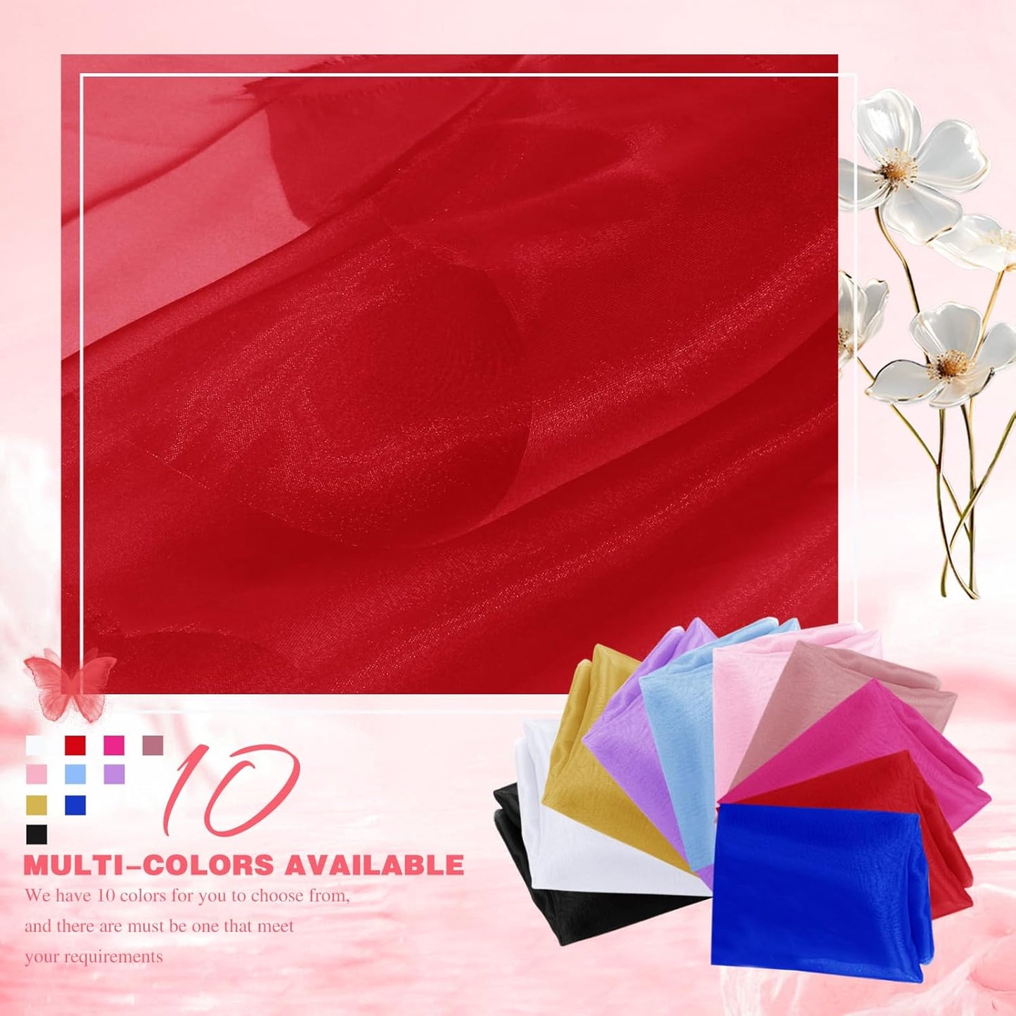 VACVELT Sheer Organza Fabric by The Yard, 60 Inch Wide Red Organza Fabric Bolt Bridal Sheer Tulle Fabric, Silk Organza Fabric Roll for Wedding Party Decorations Backdrop Curtain (2 Yards)