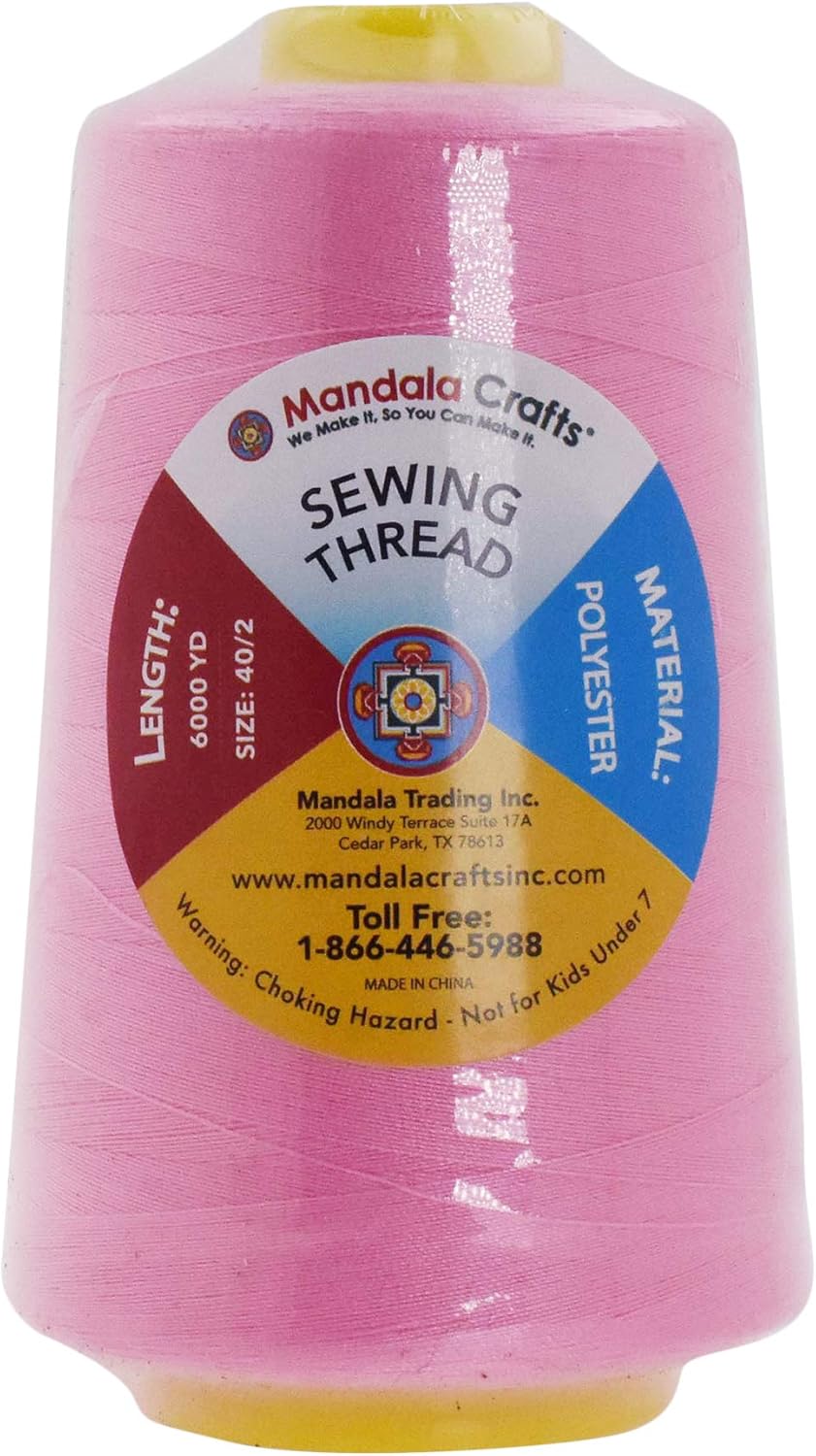 Mandala Crafts 4 Pack of Serger Threads Cones Spools - 40S/2 24000 Yards Polyester Pink Threads for Sergers Machine and Overlock Quilting Sewing Machine