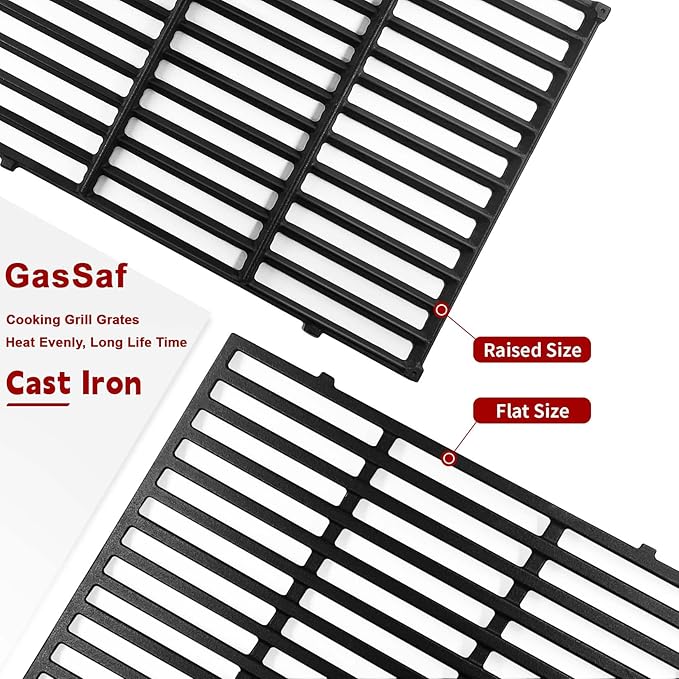 GasSaf 19.5 inch Grill Grates Replacement for Weber 7524, 7528, Genesis 300 E310 E320 E330 S310 S320 S330 EP310 EP320 EP330 Gas Grill, Set of 2 Cast Iron Cooking Grid Grates(19.5" x 12.9" x 0.5")