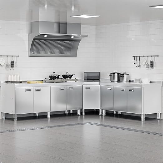 KINGBO 66.9" Stainless Steel Table Cabinet Heavy Duty Prep Table with 304 Stainless Steel Worktop Commercial Worktable Workbench with Storage Cabinet for Kitchen Garage Restaurant Outdoor