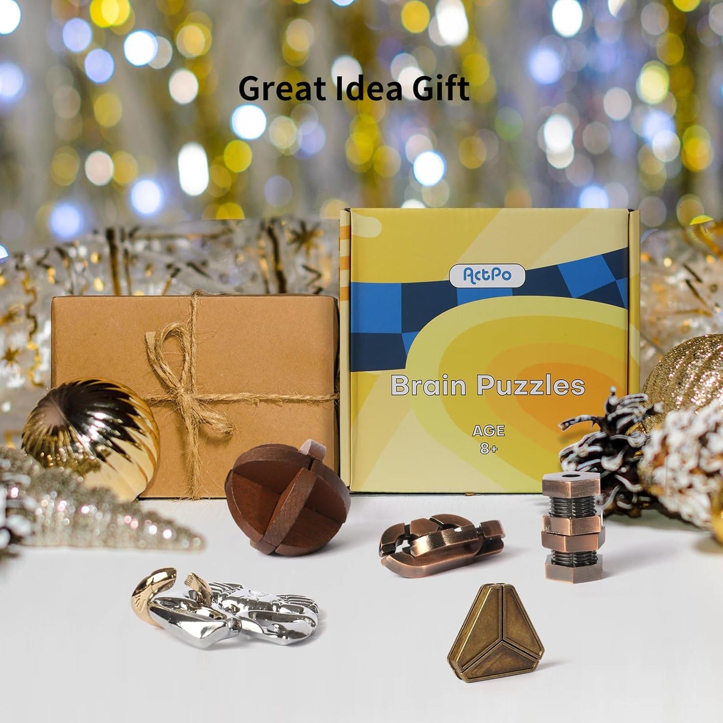 9pcs Retro Wooden and Metal Puzzles Bulk Gift for Kids, Teens, and Adults Unlock Interlock Brain Teaser Toys Game.