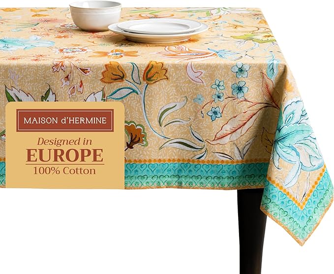 Maison d' Hermine Table Cloth Square Table 100% Cotton 54 x 54 Inches Tablecloth Reusable Decorative for Dining Room, Farmhouse, Home, Party, Festive & Wedding Spring Summer - Luxury Loft – Peach