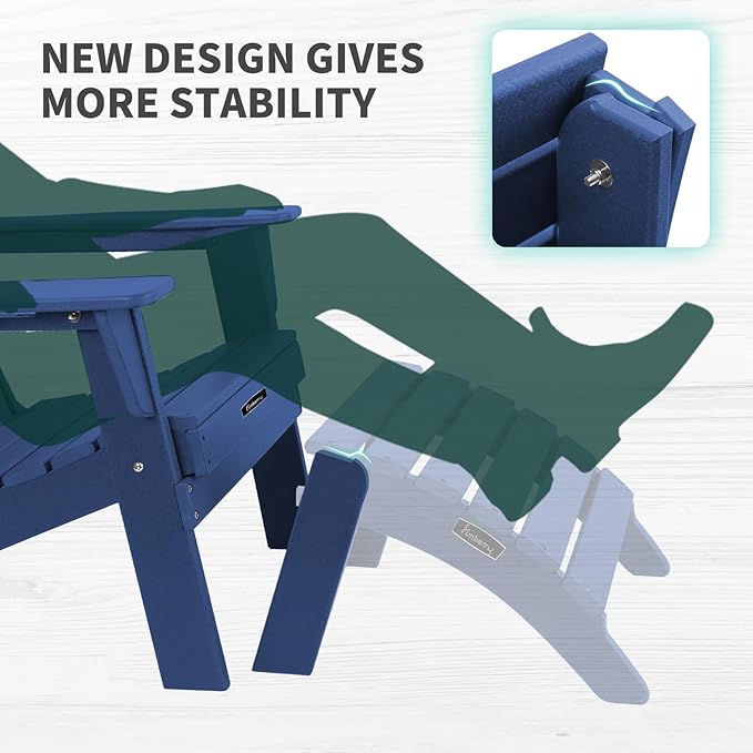 FUNBERRY Folding Adirondack Ottoman Set of 2, HDPE All Weather Outdoor Foot Rest, Easy Storage Patio Footstool, Ottomans and Footstools for Outside