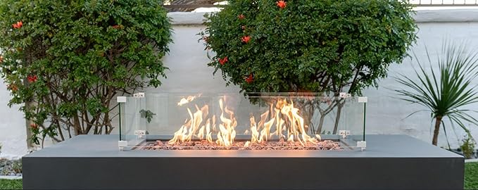 AMS Fireplace | Rectangular Fire Pit Glass Wind Guard for Sedona Fire Pit Table (Light Gray) | Protects Your Fire Table from Patio Heater Flames | Tempered Glass with Polished Edges for Safety