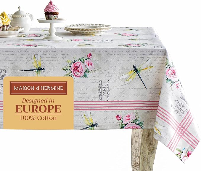 Maison d' Hermine Table Cloth Rectangle Table 100% Cotton 54 x 72 Inches Tablecloth Reusable Decorative for Dining Room, Farmhouse, Home, Party, Festive & Wedding Spring Summer - Champ De Mars