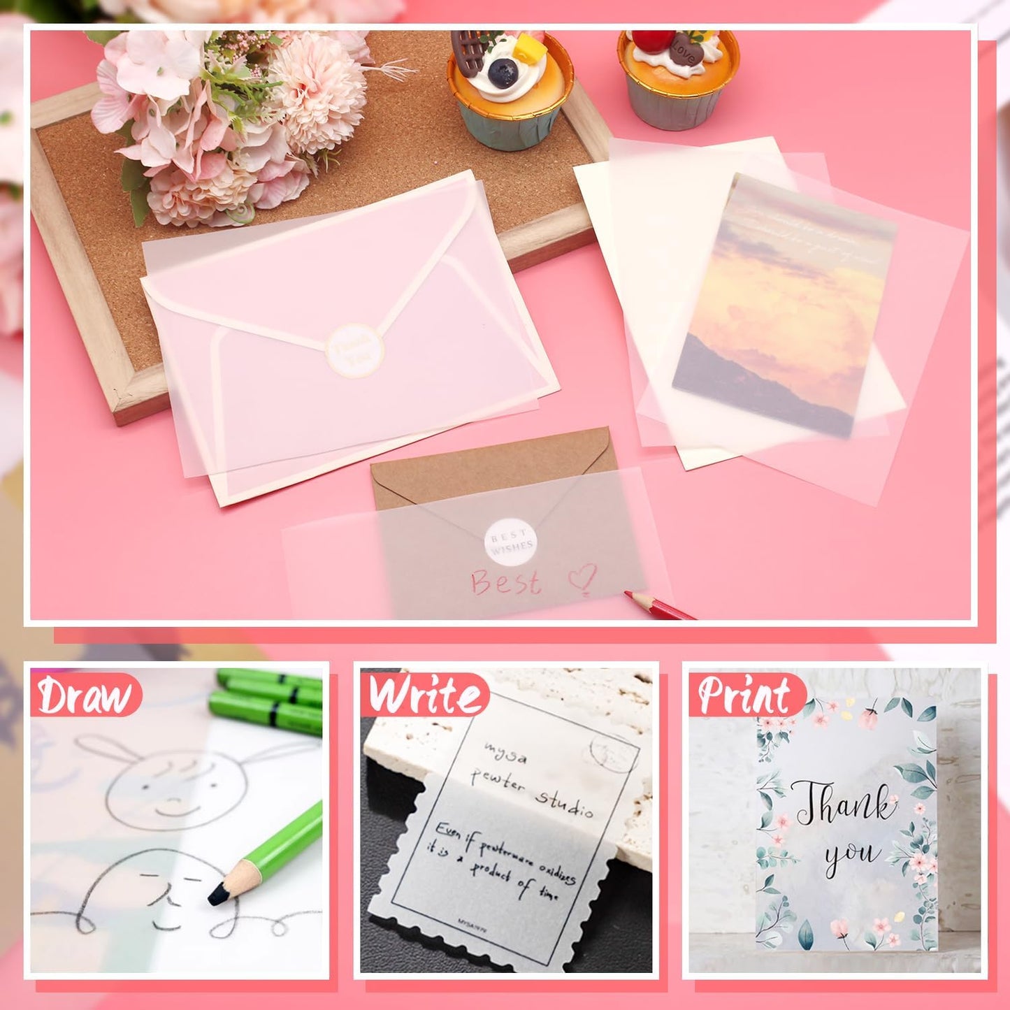 Benvo Vellum Paper Sheets 150-Pack, Printable & Traceable for Elegant Wedding Invitations, Photo Overlays, DIY Party Invites & Crafts Drawing(Translucent, 5 x 7 Inch)