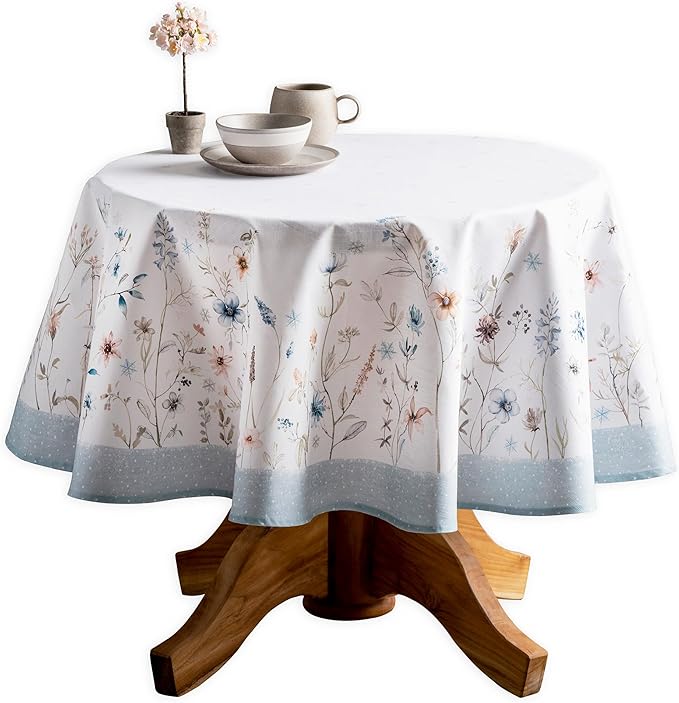 Maison d' Hermine Table Cloth Round Table 100% Cotton 69 Inches Fall Tablecloth Reusable Everyday Use for Thanksgiving Christmas Decorations Dining Farmhouse Party (Ice Florals)