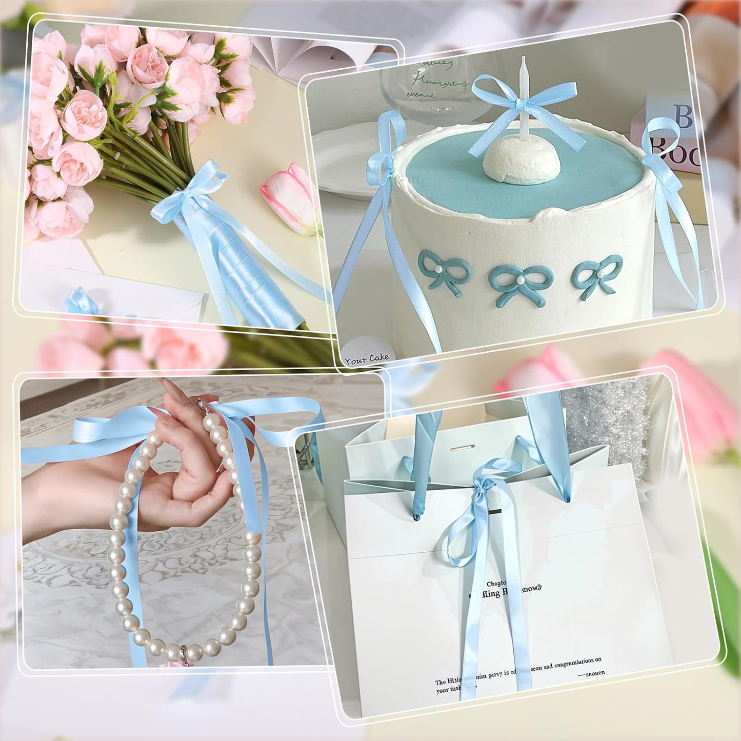 120 Yards Blue Ribbon 3/8 Inch Light Baby Blue Ribbon Thin Crafts Satin Ribbons for Baby Shower Cake Bows Hair Wedding Gift Wrapping Basket String Cake Christmas Decorations