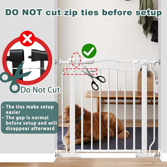Fairy Baby 71.7"-81.1" Extra Wide Baby Gate with Door, Long Dog Gate for The House Doorway Stairs, Pressure Mounted Safety Gate for Child Kid, Auto Close Metal Pet Barrier with Arch Design, White