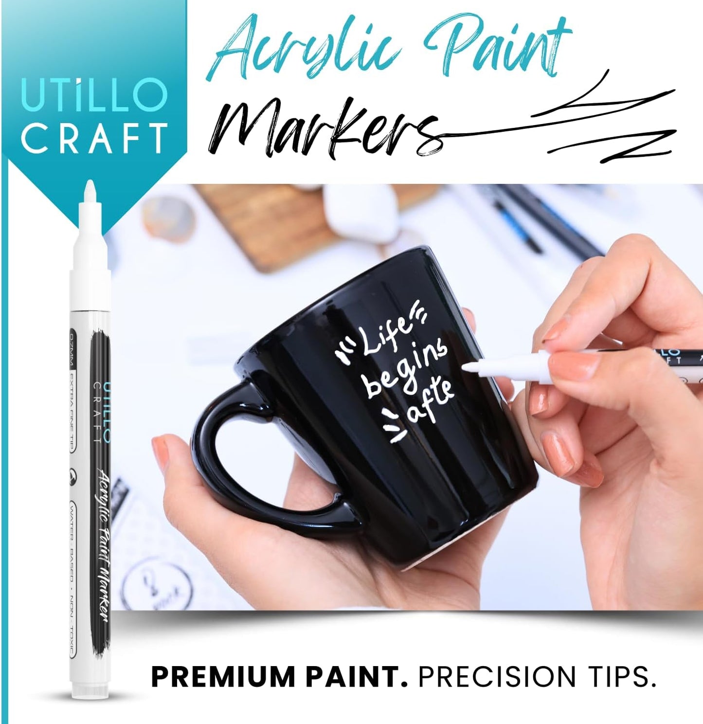 8-Pack White Paint Pens (0.7mm) Extra Fine Tip Made in Japan | Bold Color + 100% Coverage | For Rock, Wood, Glass, Paper, Fabric, Canvas, Metal & More