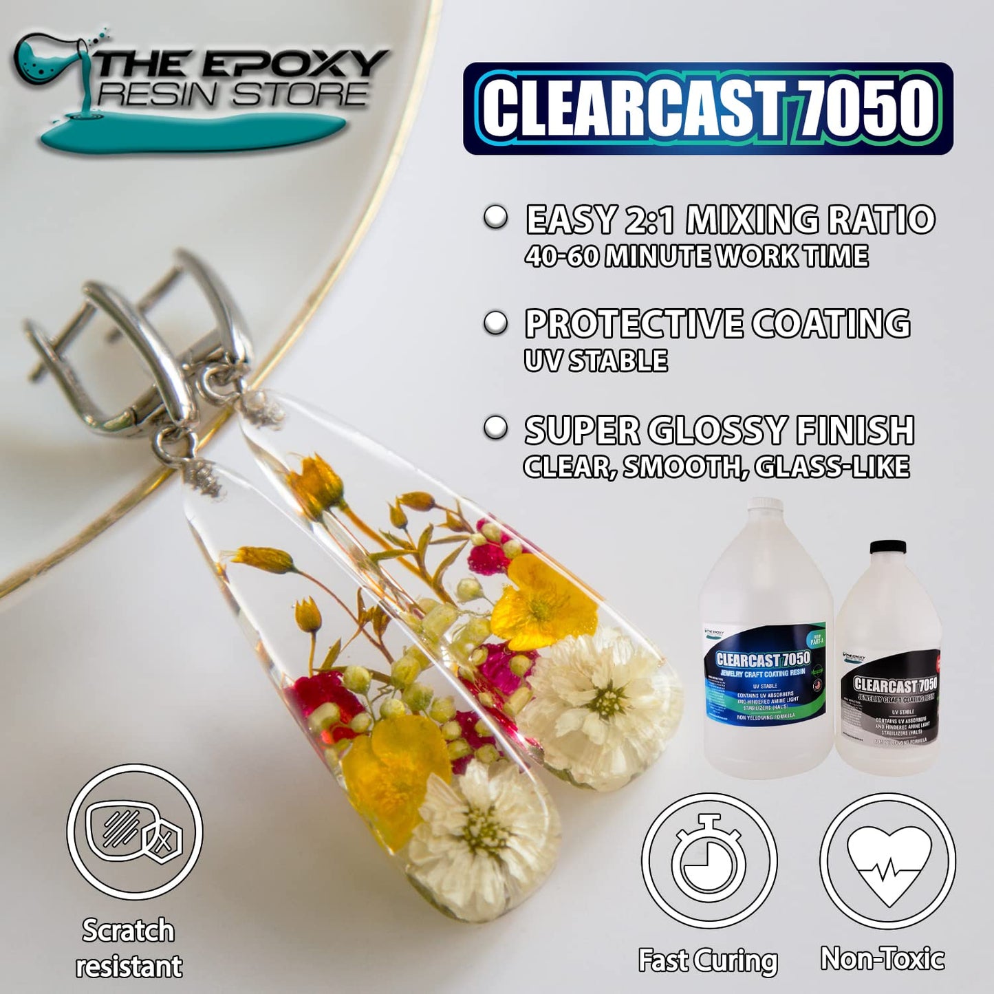 The Epoxy Resin Store Clearcast 7050 UV Resisting Jewelry Craft 2 Part Resin Kit for Art and Decorative Applications, 1.5 Gallons
