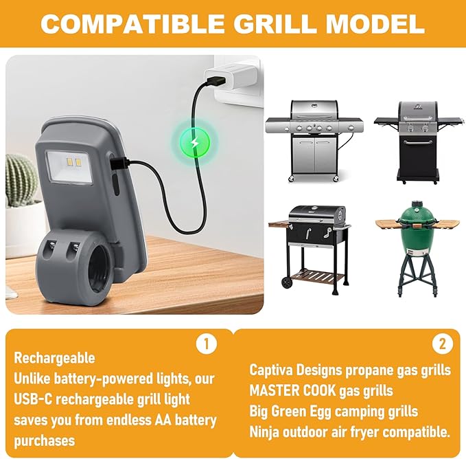 Grill Light,Rechargeable BBQ Handle Light for Blackstone Griddle & Weber Grill,Fits for Weber Blackstone Griddle Accessories,Automatic On Off