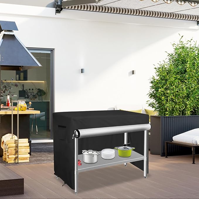 Bitubi 48 Inch Outdoor Prep Table Cover with Split Zipper, Waterproof Stainless Steel Prep & Work Table Cover for Patio Table - 48''L x 24''W x 35''H (Black)