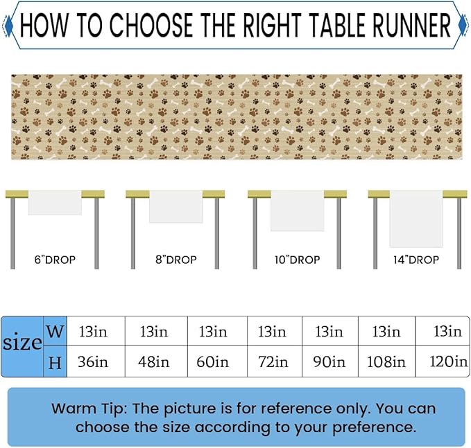 Pet Paws Table Runner Kitchen Dining Table Runner 13*36in Table Center Decor for Indoor Outdoor Home Holiday Party