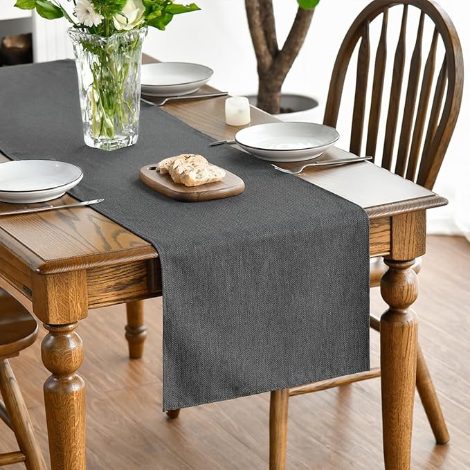 Artoid Mode Grey Table Runner, Seasonal Washable Kitchen Dining Table Decoration for Home Party Decor 13x90 Inch