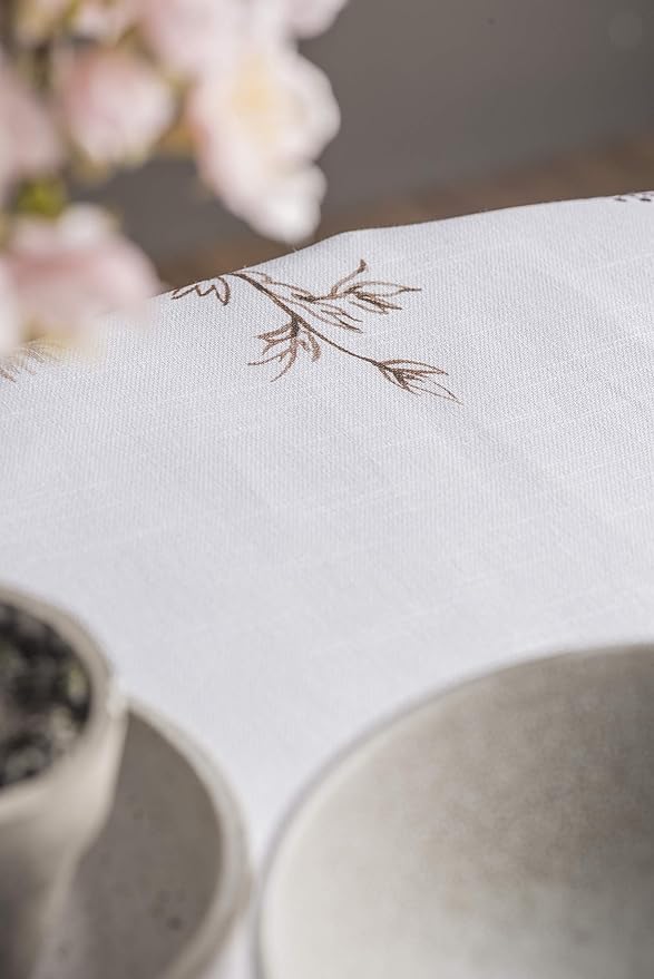 Maison d' Hermine Table Cloth Round Table 100% Cotton 69 Inches Tablecloth Reusable Decorative for Dining Room, Farmhouse, Home, Party, Festive & Wedding Spring Summer - Meadow Florals - Brown