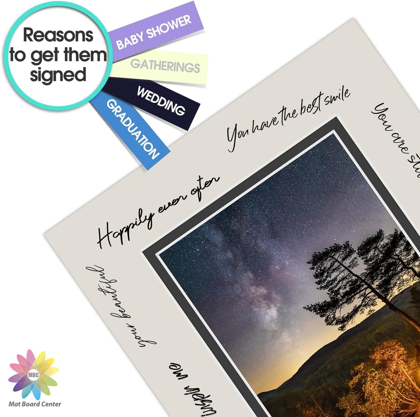 Mat Board Center, Double Mat - Acid Free, 8-ply Thickness, White Core - for Pictures, Photos, Framing (Gray Over Black, 8x10 for 5x7, Pack of 5)