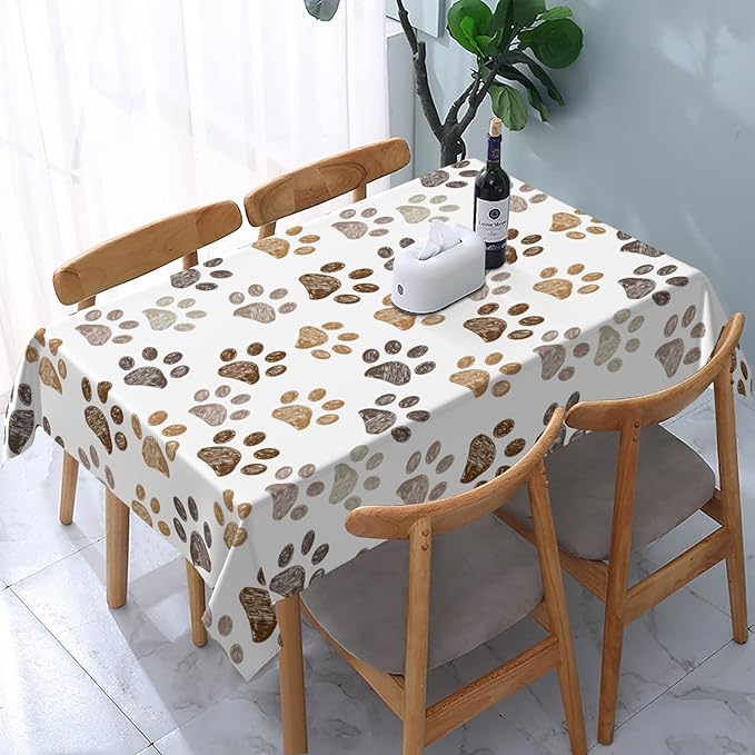 Worltoldb Dog Paw Print Tablecloths - Polyester Rectangular Table Cover - 90" x 60" - White - Animal Print, Formal - All-Season - Water Resistant, Durable - Wedding