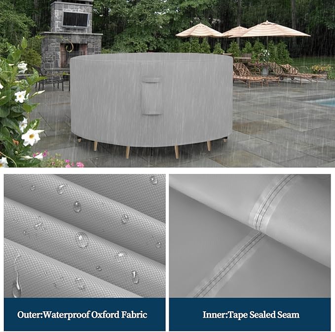 Easy-Going Round Patio Furniture Cover Waterproof Outdoor Dining Table and Chair Cover Anti-UV Outside Sectional Sofa Set Covers (72"DIA x 28"H, Grey)