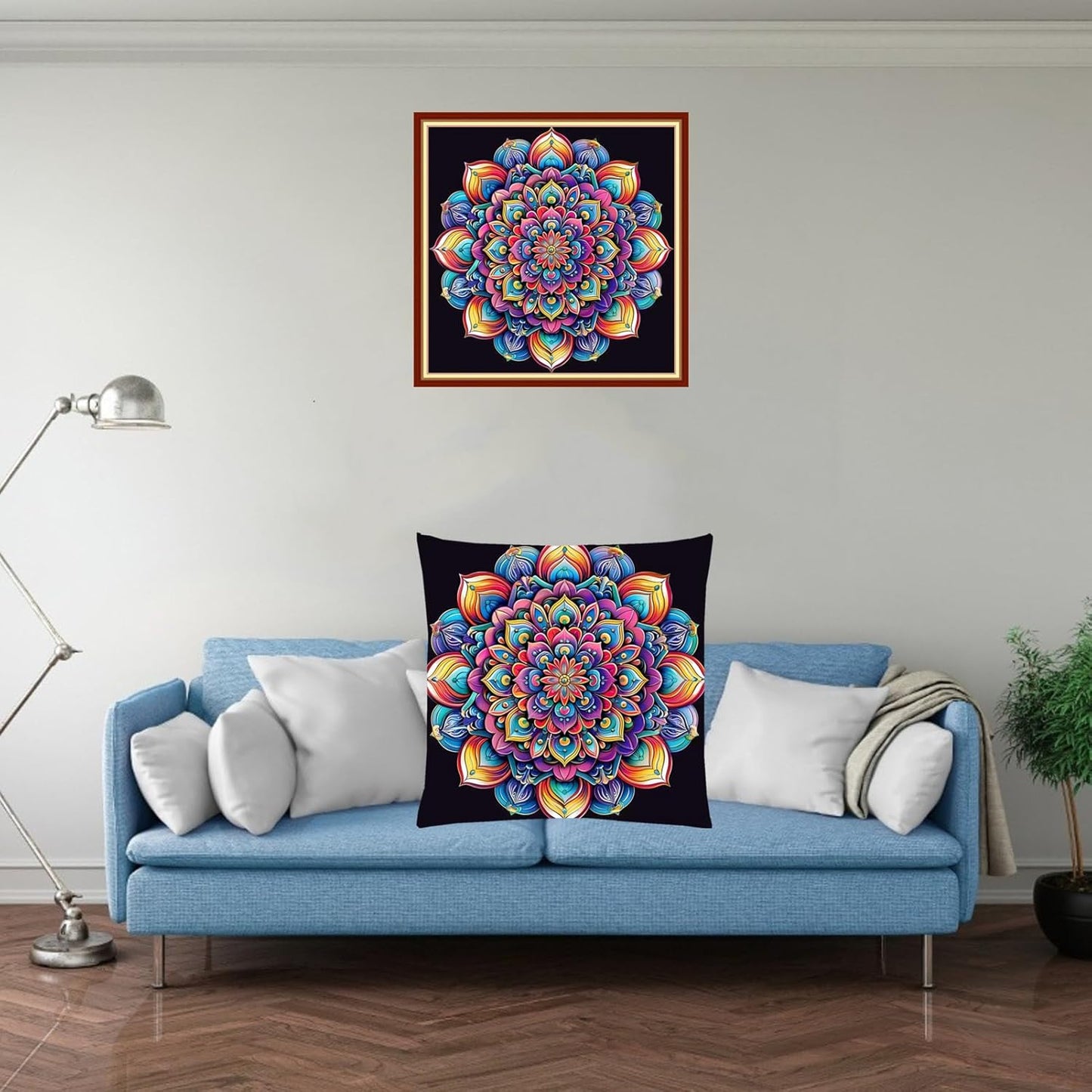 Fanxvivy Stamped Cross Stitch Kits for Adults Beginners Pillow Needlepoint Kit with Embroidery Pattern Needlework Kit Prestamped Stitches Kit 11CT Cross Stitching-Magic Mandala 18x18 inch