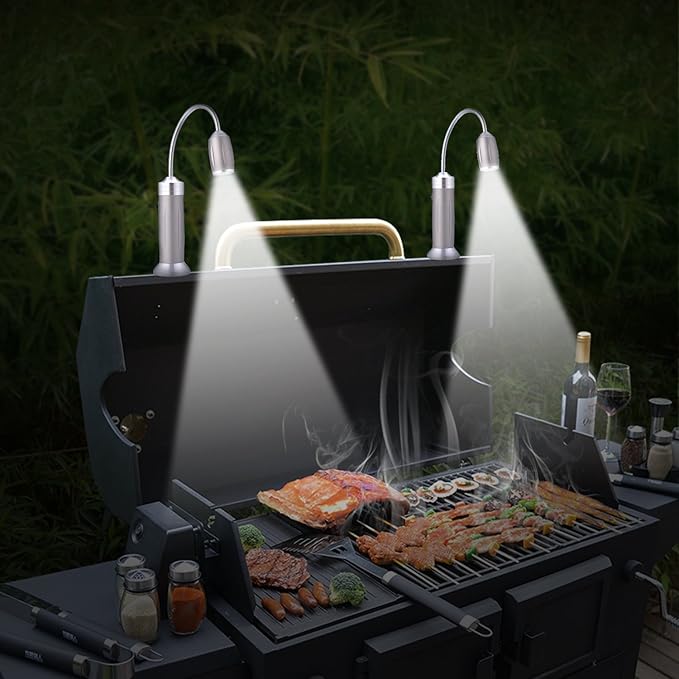 Magnetic Ultra-Bright Barbecue Grill Light with Super Bright LED Lights, Grilling Gifts for Men Dad, Flexible Gooseneck BBQ Light, Traeger Pit Boss Smoker Electric Grill Accessories-1 Pair (Silvery)