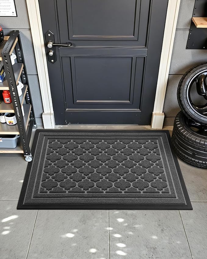Color&Geometry Large Front Door Mat Outside Entrance, Heavy Duty Non Slip Low Profile Doormat for Entryway, Trap Dirt and Moisture Welcome Mats All-Weather, Easy Clean, Patio, Garage, 36"x60" Grey