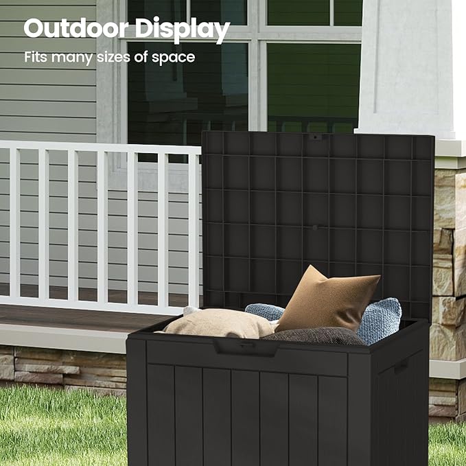 Zapdos Outdoor Storage Box, 31 Gallon Deck Box Indoor and Outdoor Use, Waterproof Resin Storage Bin for Package Delivery Patio Cushions Gardening Tools, Lockable, UV Resistant, Black