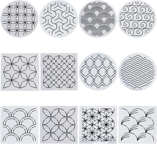 FREEBLOSS Sashiko Stencils - Geometric Embroidery Patterns for Drawing and Hand Quilting - 14x14cm