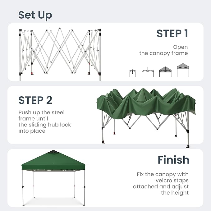 PHI VILLA 10x10 Pop Up Canopy Tent Easy Outdoor Sun Shade for Events Party Tent, 100 Sq. Ft of Shade, Green