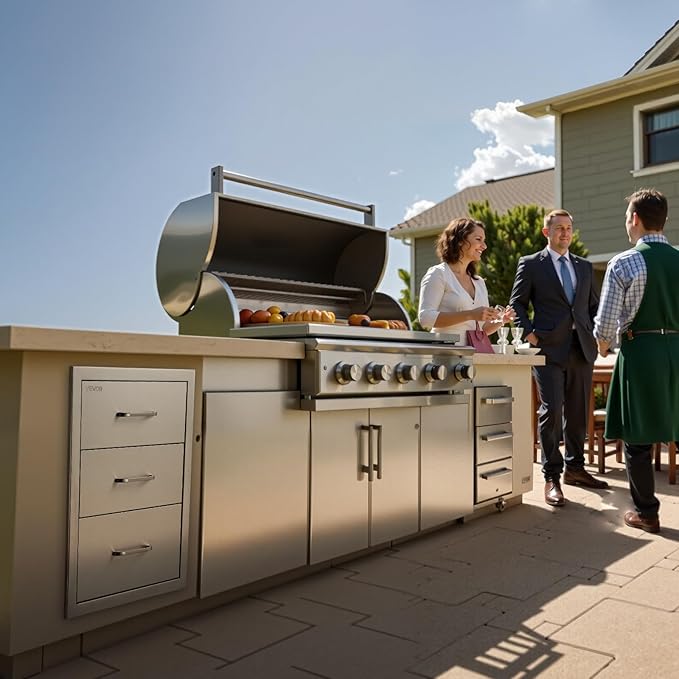 VEVOR Outdoor Kitchen Drawers 18.11" W x 23.23" D x 23.23" H, Triple-Access Stainless Steel BBQ Drawers with Handles, BBQ Island Drawer for Outdoor Kitchens or Barbeque Island Patio Grill Station