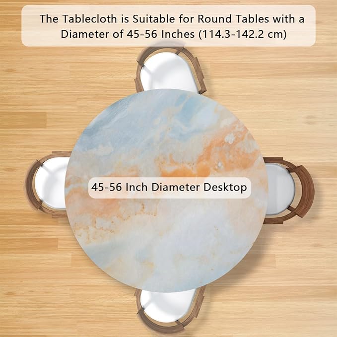 Marble Ripple Orange Blue Round Table Cloth Cover, Elastic Edge Waterproof Wipeable Tablecloths 45"-56" Polyester Tablecloth for Party Restaurant Banquet Holiday Camping Outdoor Picnic