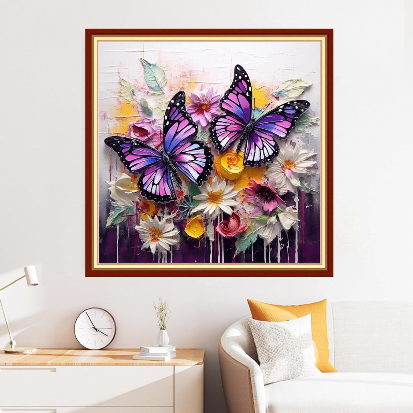 Disxvivy Cross Stitch Stamped Full Embroidery Kits DIY 11CT Cotton Thread Printed DIY Needlepoint Kits Craft Needlework Set Cross-Stitch Stamped Sets-Butterflies Gather Honey 18x18 inch