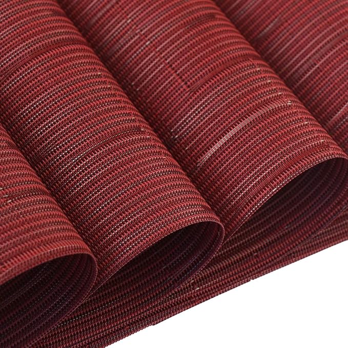 Vinyl Placemats,Washable Table Mats Easy to Clean Woven Placemats for Dining Table Set of 4(Burgundy Red)