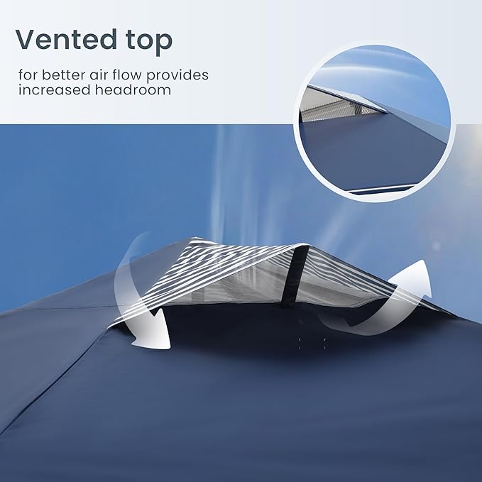 PHI VILLA Pop Up Canopy 10 10 Tents for Parties with Wheeled Bag, Portable Lightweight Folding w/Adjustable Height,Blue and White Stripes